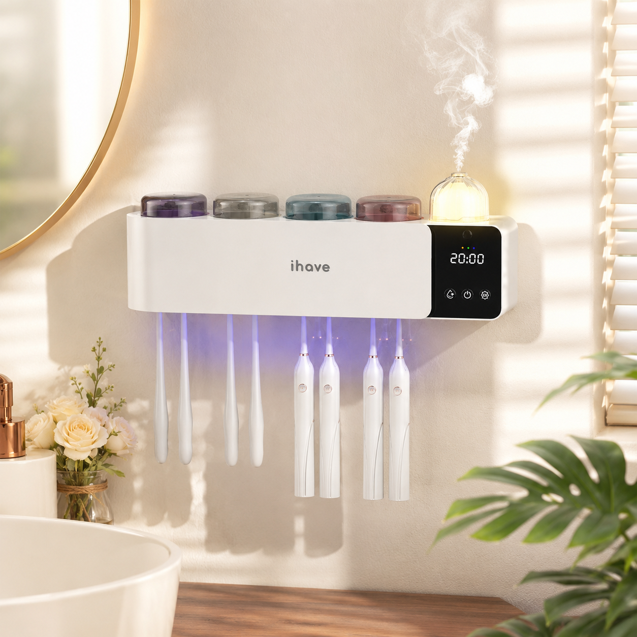Wall Mounted UV Toothbrush Holder Set Bathroom Organizer UV Sanitizing Toothbrush Holder Intelligent Infrared Sensor
