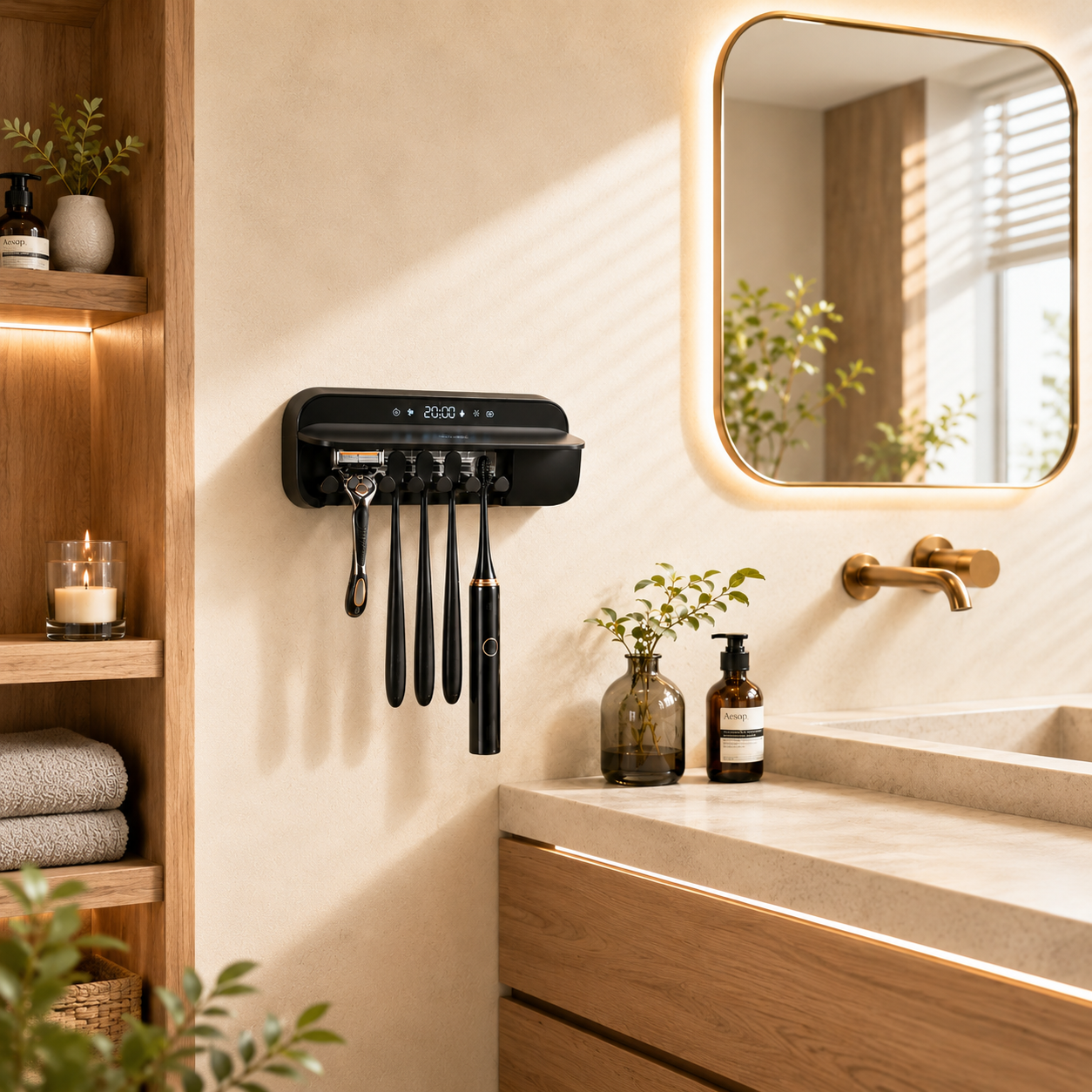 Toothbrush Holders with UV Toothbrush Sanitizer, Aromatherapy Diffuser & IR Night Light